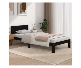 Krevetni okvir, crni, 90x200 cm, masivno borovo drvo