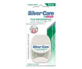 Ortodontická nit Silver Care Zubní implantát nebo můstky 50 ks příchuť máta
