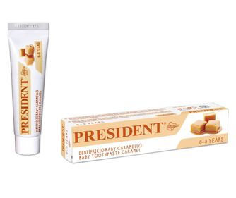 Zobna pasta PresiDent Baby, za dojenčke (0-3 leta), okus karamele 50 ml