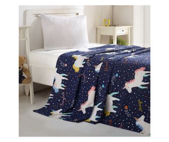 Горна завивка Eponj Home 143EPJ5958, 100 процента памук, 160x323 см, Еднорози, Тъмносин