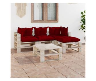 Set namještaja za vrt od paleta, 5 komada, s jastucima, borovo drvo