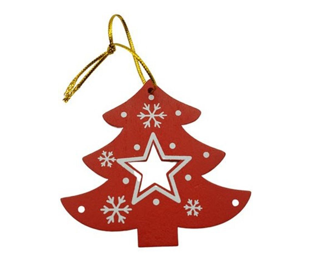 Ornament de brad pom de craciun, Flippy, rosu, lemn, 7.5 cm