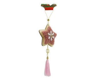 Ornament de brad stea, Flippy, roz, lemn/textil, 25 cm