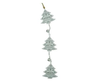 Ornament de brad trei pomi de craciun, Flippy, alb, metal, 30 cm