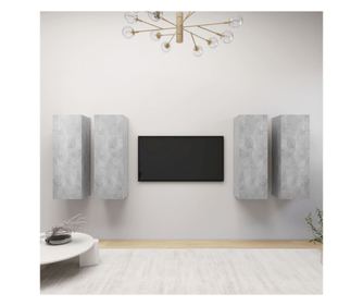 TV komode, 4 kom., siva beton, 30,5x30x90 cm, PAL