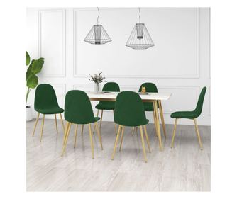 Kuhinjski stoli, 6 kosov, temno zelena, žamet