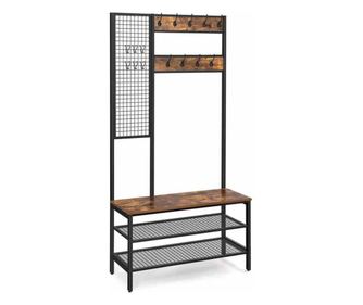 Cuier cu bancheta si plasa colectia Ergo, 97.7x40x185 cm, Maro, Songmics