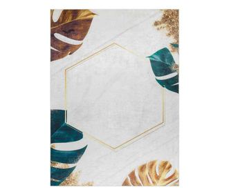 Covor cu par scurt ARLEN LEAVES1 culoare alb motiv glamour stil tropical 80x150 hakano