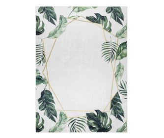 Covor cu par scurt ARLEN LEAVES2 culoare alb motiv vegetal stil tropical 80x150 hakano
