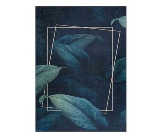 Covor cu par scurt ARLEN LEAVES culoare bluemarin motiv glamour stil tropical 120x170 hakano