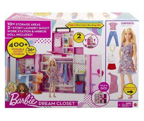 Mattel Barbie: Álom öltözőszoba szennyesledobóval (HGX57)