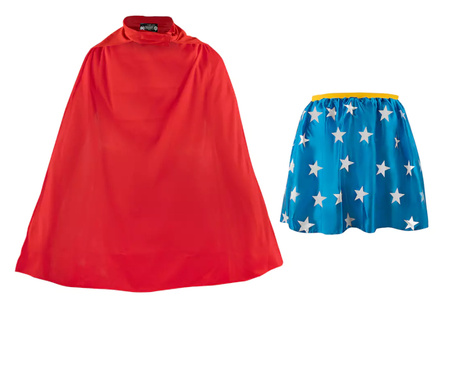 Costum Wonder Woman pentru copii IdeallStore®, Themyscira Princess, fusta si pelerina, poliester, 7-10 ani, albastru