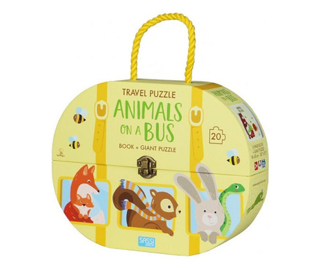 Set Puzzle Travel 20 piese si Carte - Animalele in autobuz, Sassi