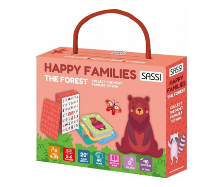 Set joc Happy Families, Padurea- 44 de cartonase, carte si 40 de stickere, Sassi