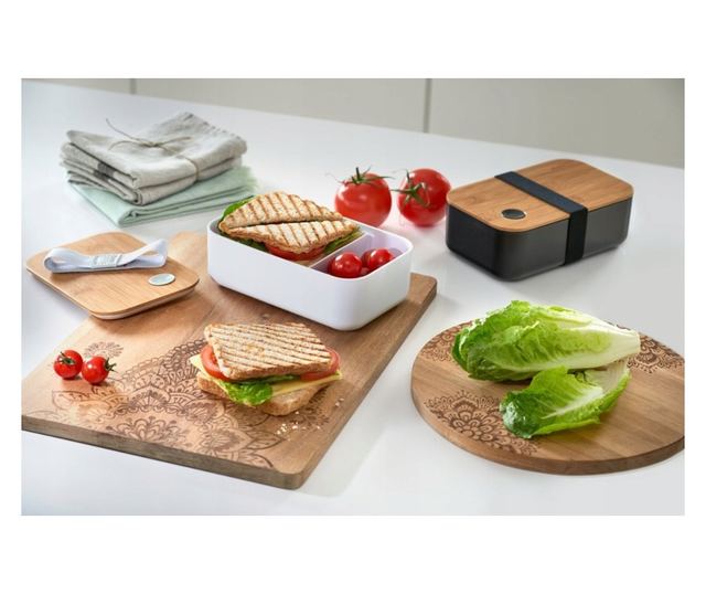 Zeller kutija za ručak, plastika/bambus, 19.3x11.8x6.8 cm, 750 ml, crna/smeđa