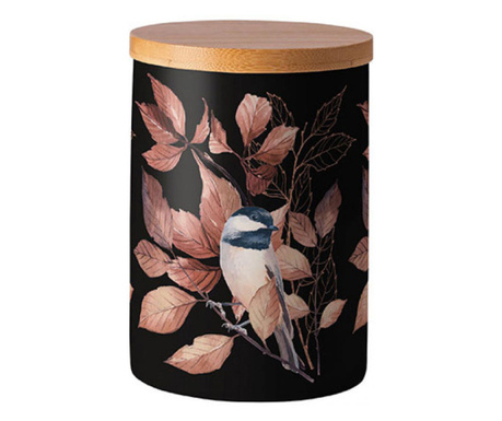 Porcelán konyhai tároló edény bambusz tetővel szilikon zárógyűrűvel Cinege Lovely chickadee
