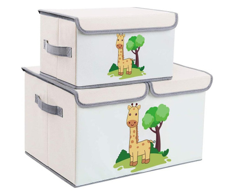 Set od 2 sklopive kutije s poklopcem i ručkama - ŽIRAFA, za dječje igračke, knjige, odjeću