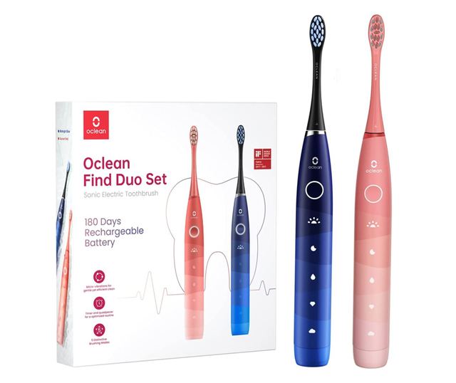 Комплект 2 звукови електрически четки за зъби Oclean, Find Duo Set, Червен/Син
