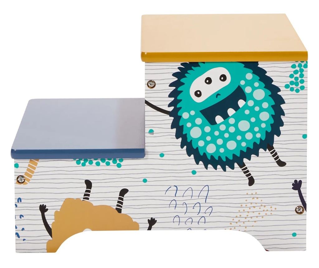 Dětská dřevěná stolička se 2 schůdky, úložným prostorem a madlem - MONSTER - 6