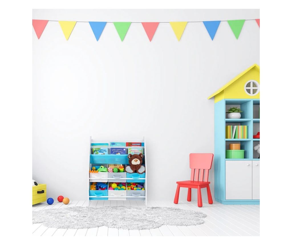 Dječja soba - polica za knjige i organizator igračaka, drveni organizator sa 6 tekstilnih kutija za pohranu - ŠUMA - 3