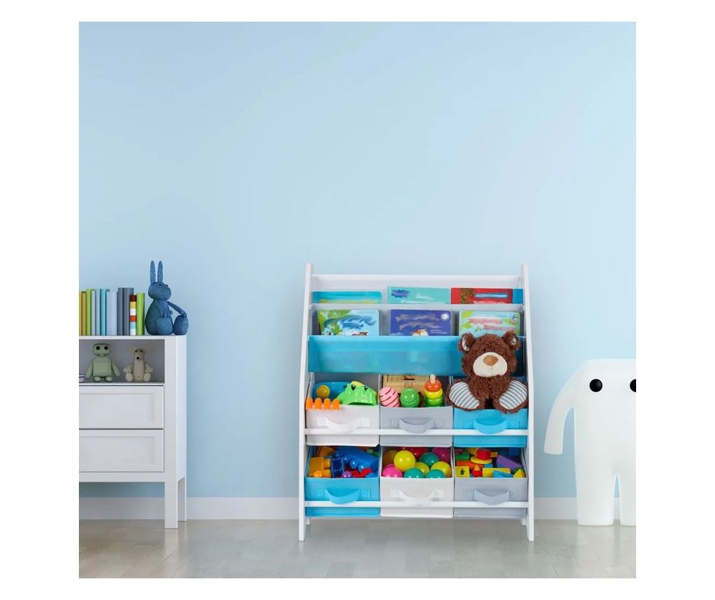 Dječja soba - polica za knjige i organizator igračaka, drveni organizator sa 6 tekstilnih kutija za pohranu - ŠUMA - 4