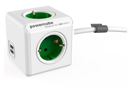 Allocacoc PowerCube Extended USB hálózati elosztó 1.5m fehér-zöld  (1402GN/DEEUPC)