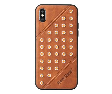 FIERRE SHANN műanyag telefonvédő (bőr hatású hátlap, szegecses) BARNA [Apple iPhone XS 5.8]