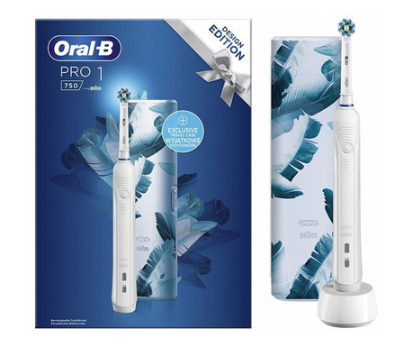 Perie dinti electrica Pro 1 750, Oral-B, Cross Action, Senzor presiune, Timer, Alb