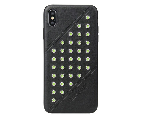 FIERRE SHANN műanyag telefonvédő (bőr hatású hátlap, szegecses) FEKETE [Apple iPhone XS Max 6.5]