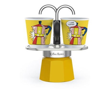 Bialetti mini Express Lichtenstein 2 személyes kávéfőző szett sárga (1405/MR)