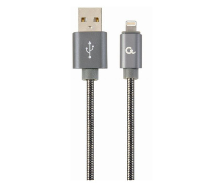 Кабел за захранване и данни на Gembird, USB 2.0 (T) към Lightning (T), 1 м, сив / бял, CC-USB2S-AMLM-1M-BG