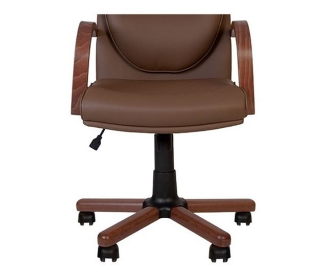 Direktorska stolica EXONIA EXTRA, drveni nasloni za ruke, eko koža, tamno smeđa