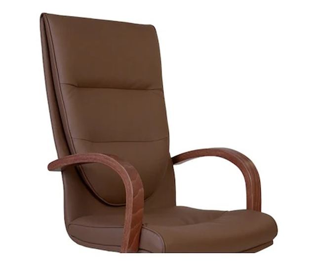 Direktorska stolica EXONIA EXTRA, drveni nasloni za ruke, eko koža, tamno smeđa