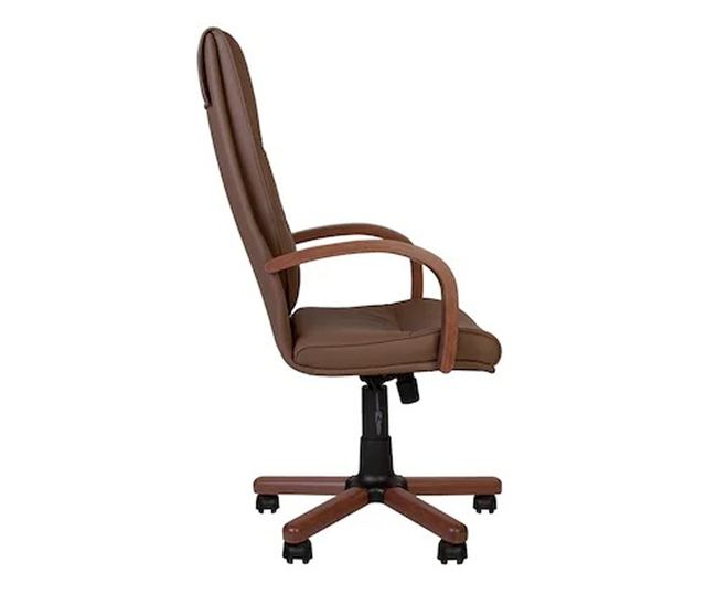 Direktorska stolica EXONIA EXTRA, drveni nasloni za ruke, eko koža, tamno smeđa