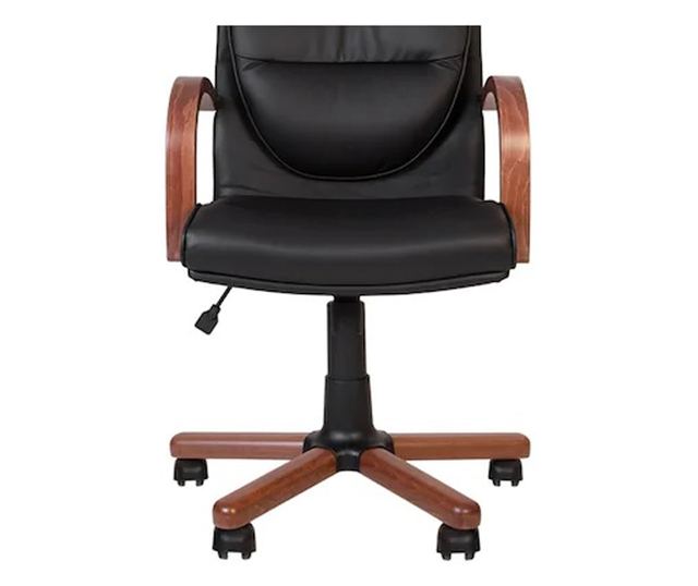 Set 2 direktorskih stolica EXONIA EXTRA, drveni nasloni za ruke, prirodna koža, crna