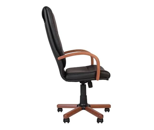 Set 2 direktorskih stolica EXONIA EXTRA, drveni nasloni za ruke, prirodna koža, crna