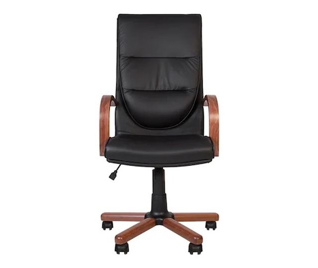 Set 2 direktorskih stolica EXONIA EXTRA, drveni nasloni za ruke, prirodna koža, crna