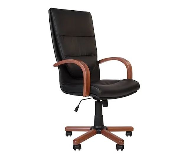 Set 2 direktorskih stolica EXONIA EXTRA, drveni nasloni za ruke, prirodna koža, crna