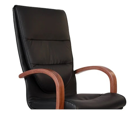 Set 2 scaune directoriale EXONIA EXTRA, brate din lemn, piele naturala, negru