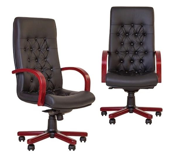 Stolac direktora CHEF LUX EXTRA, Crna, prirodna koža - drvo trešnje