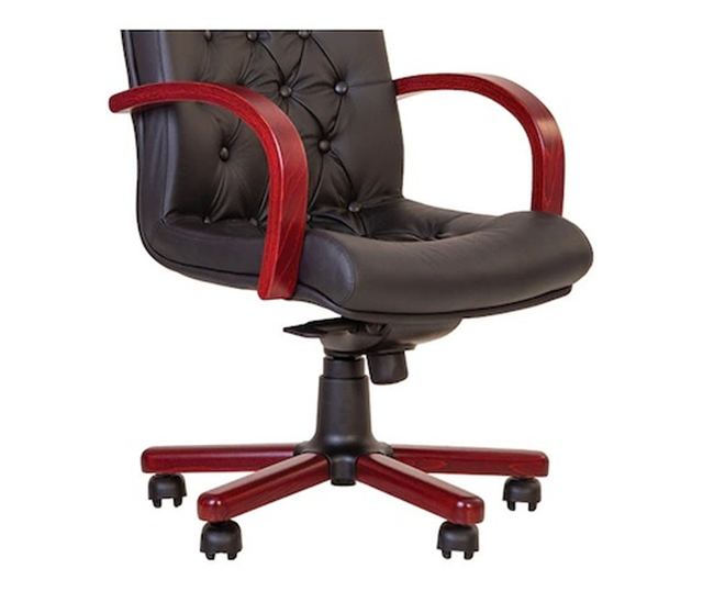 Stolac direktora CHEF LUX EXTRA, Crna, prirodna koža - drvo trešnje