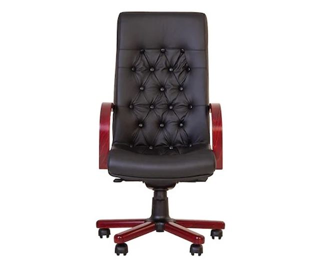 Stolac direktora CHEF LUX EXTRA, Crna, prirodna koža - drvo trešnje