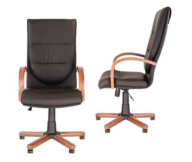 Stolica za direktora EXONIA EXTRA, drvene ruke, ekološka koža, Crna