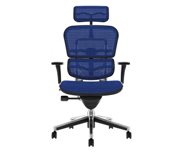 Stolac direktora ERGOHUMAN Plus, mreža Plava, naslon za glavu 2D, lumbalna potpora, podesive 3D ruke