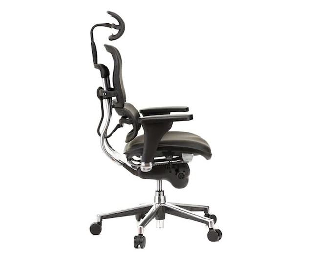 Direktorska stolica ERGOHUMAN Plus, crna prirodna koža, 2D naslon za glavu, lumbalna potpora, 3D podesivi nasloni za ruke