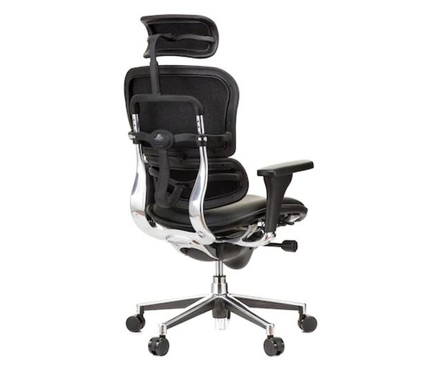 Direktorska stolica ERGOHUMAN Plus, crna prirodna koža, 2D naslon za glavu, lumbalna potpora, 3D podesivi nasloni za ruke