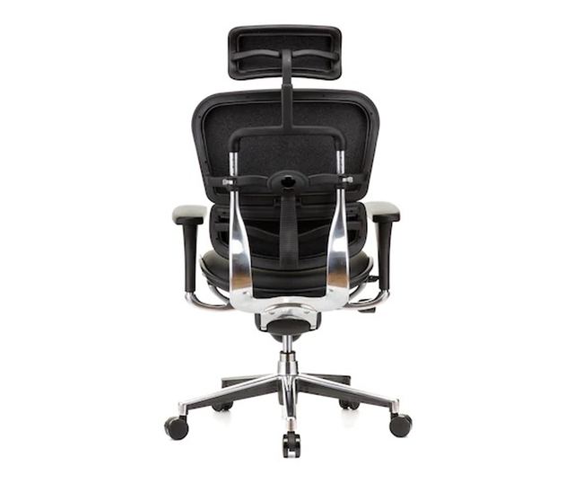 Direktorska stolica ERGOHUMAN Plus, crna prirodna koža, 2D naslon za glavu, lumbalna potpora, 3D podesivi nasloni za ruke