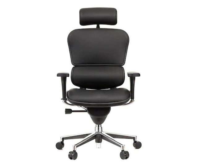 Direktorska stolica ERGOHUMAN Plus, crna prirodna koža, 2D naslon za glavu, lumbalna potpora, 3D podesivi nasloni za ruke