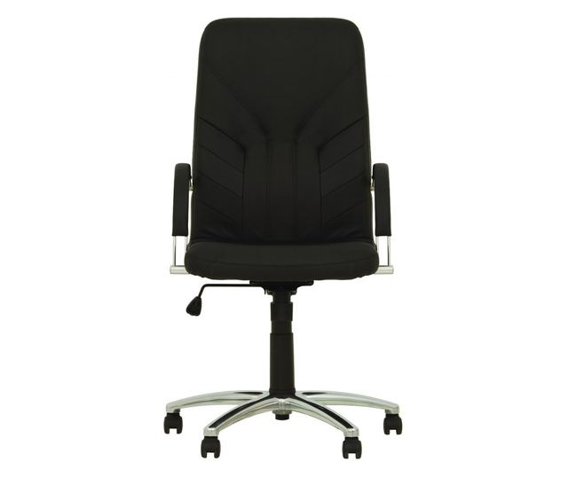 Stolac za upravu MAVIS STEEL CHROME, Crna ekološka koža