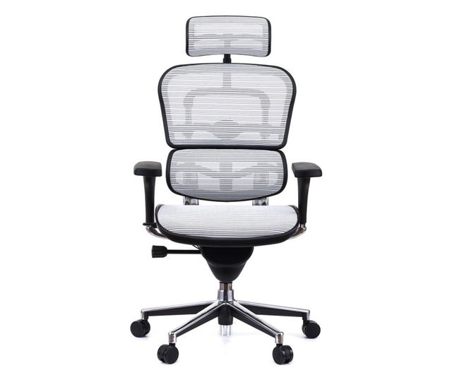Upravljačka stolica ERGOHUMAN Plus, mreža Bijela, 2D naslon za glavu, lumbalna potpora, 3D podesive naslone.